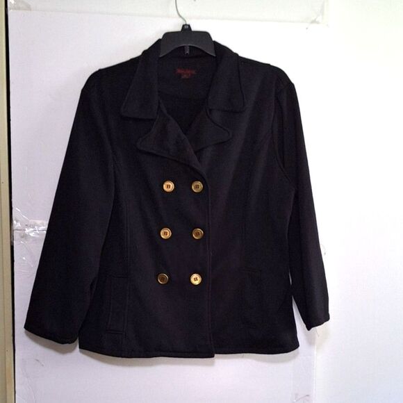 A Women's Black Lipstick Plus Sized Pea Coat Double Buttons Nautical Coastal 3X - Picture 1 of 10